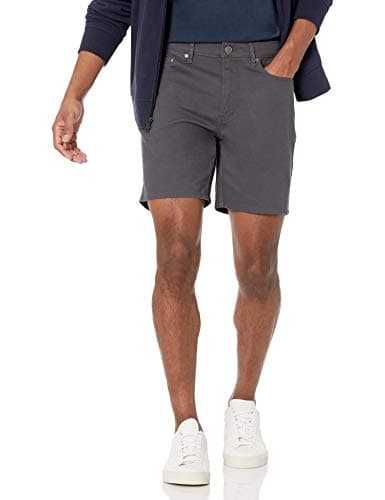 Image of Amazon Essentials Men's Slim Fit 7" (18cm) Stretch 5-Pocket Jean Shorts, Dark Grey, 30W