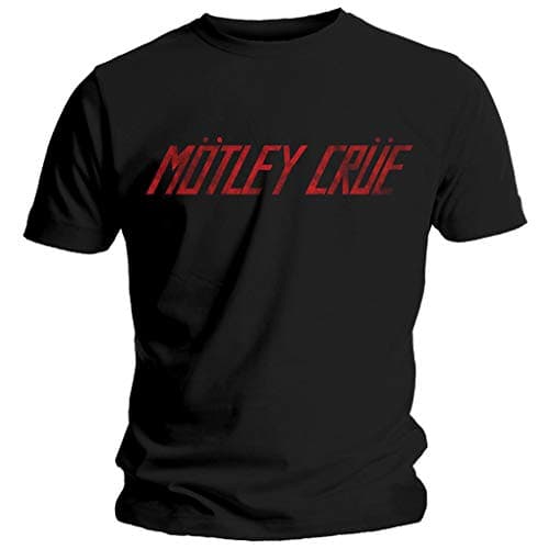 Image of Motley Crue Official T Shirt Black 'Distressed Red Logo' Vintage M