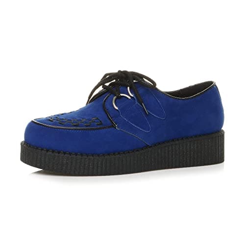 Image of Ajvani Mens lace up Goth Punk Rockabilly Brothel Creepers Teddy boy Shoes , 11 UK, Blue Suede