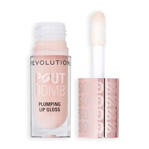 Image of Revolution Beauty, Pout Bomb Plumping Lip Gloss, High-Shine for Glossy, Fuller & Plump Lips with Hyaluronic Acid & Peptides, Vegan & Cruelty-Free, Sheer Milky Nude