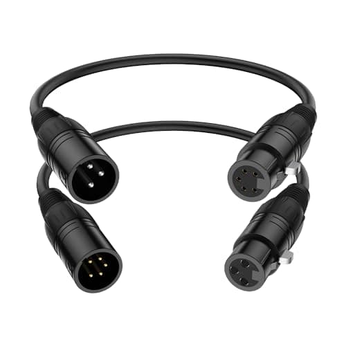 Image of J&D XLR Cable 2-Pack, 3 Pin to 5 Pin Adapter (Male to Female & Female to Male) - DMX Microphone Cable for Audio & Stage Lighting, DMX512 Light Turnaround, 30 cm