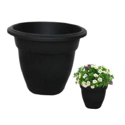 Image of Shop4allsorts Black 20cm small round bell plant pot - plastic plant pot - small indoor and outdoor garden planter - traditional bell shape pot.