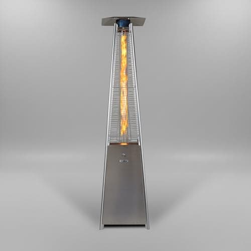 Image of REALGLOW Real Flame Outdoor Pyramid Patio Heater in Stainless Steel - 13KW Propane Gas Standing Floor Heater for Outdoors & Gardens - Outside Space Heating for Decking, Home Garden & Gazebo