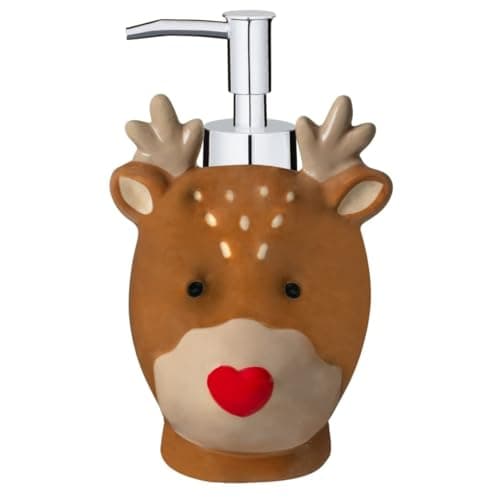 Image of Christmas Soap Dispenser Santa, Reindeer or Gingerbread House Design Festive Ceramic Lotion Pump Bottles Bathroom Kitchen Sink Hand Wash (Reindeer)
