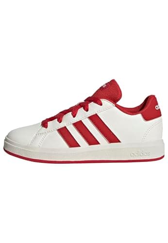 Image of adidas Unisex Kids Grand Court Lifestyle Tennis Lace-Up Shoes, Off White/Collegiate Red/Core Black, 11.5 UK Child
