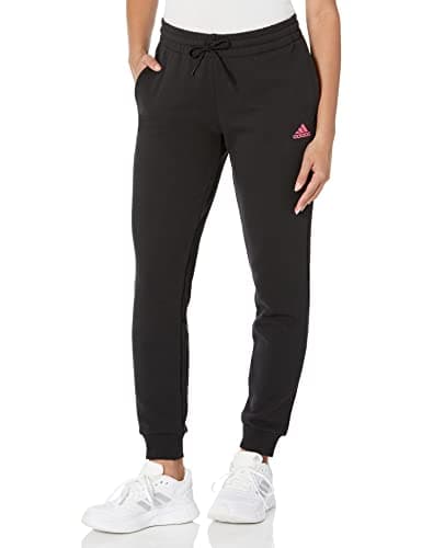 Image of adidas Women's Essentials Linear French Terry Cuffed Pants, Black/Pulse Magenta, XS
