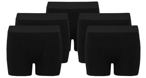 Image of Kids Boys Boxer Shorts Pack of 6/12 Cotton Blend Black with Nofly Trunk Underwears 3-13 years (UK, Regular, Black 5Pk, Age, 13 Years)