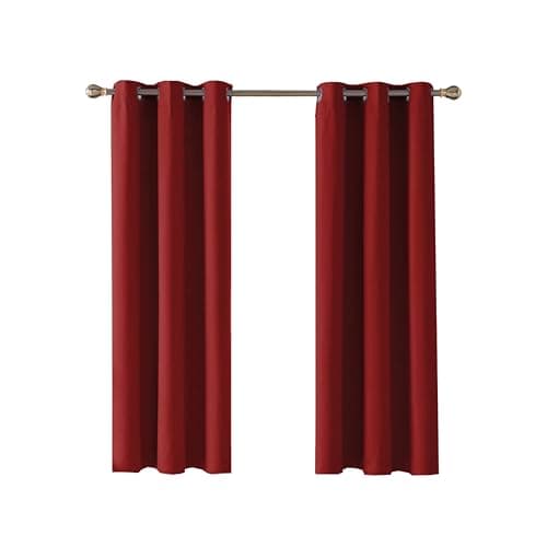 Image of Home In Style 4U Thermal Insulated Blackout Curtains for Bedroom Windows Red Curtains 90" width x 54" drop 2 Panels, Ring Top Eyelet Super Soft Blackout Eyelet Curtains for Living Room