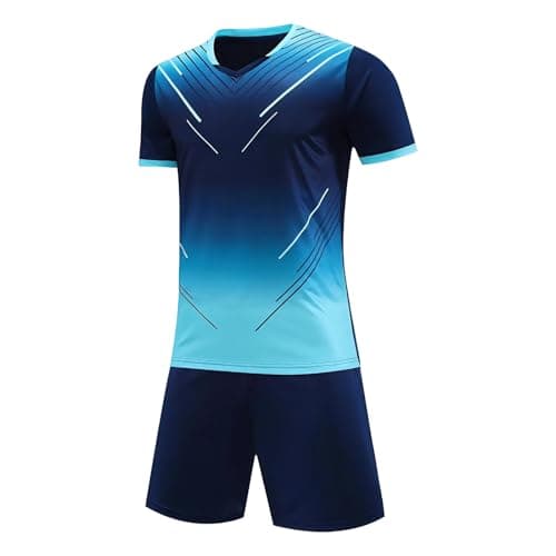 Image of Hoseay Football Kit Boys Quick Dry Soccer Jersey Set Breathable Training Shirts and Shorts PE Tracksuit Two Piece Athletic Wear Kids Sports Outfit for Running Basketball 12-13 Years, Navy Blue
