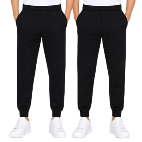 Image of NIYS Kids Boys & Girls Fleece Cuffed Hem Tracksuit Jogging Bottoms, Soft School Uniform Drawstring Sweatpants, Elastic Waist Activewear Trousers (UK, Age, 13 Years, 14 Years, Regular, 2, Black)