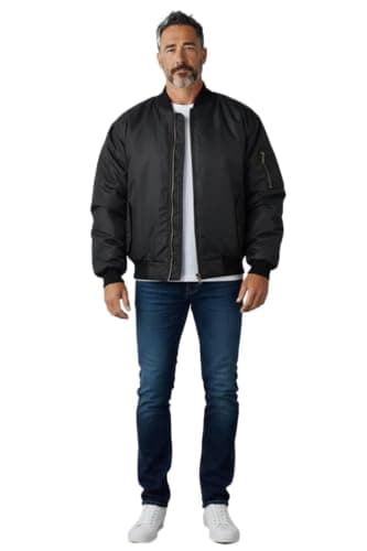 Image of Fashion Force Mens MA1 Bomber Jacket Heavy Padded Military Army Pilot Biker Coat S-5XL (UK, Alpha, XL, Regular, Regular, Black)