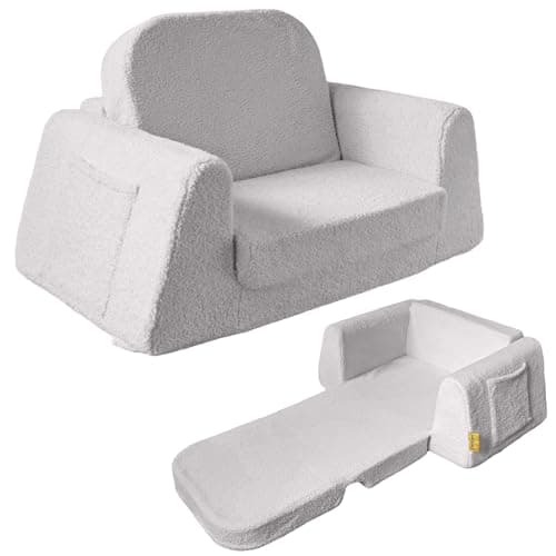 Image of BanaSuper Kids Sofa, 2-in-1 Convertible Toddler Chair, Comfy Flip Out Bed for Children, Plush Kids Couch & Armchair, Extra Sturdy with Wide Base, Machine Washable Cover, Gift for Boys Girls, Grey