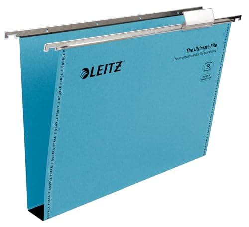 Image of Leitz Ultimate Clenched Bar Suspension File, Foolscap, Squared Base, Pack of 50, Tabs Included, Blue, Ultimate Range, 17450035