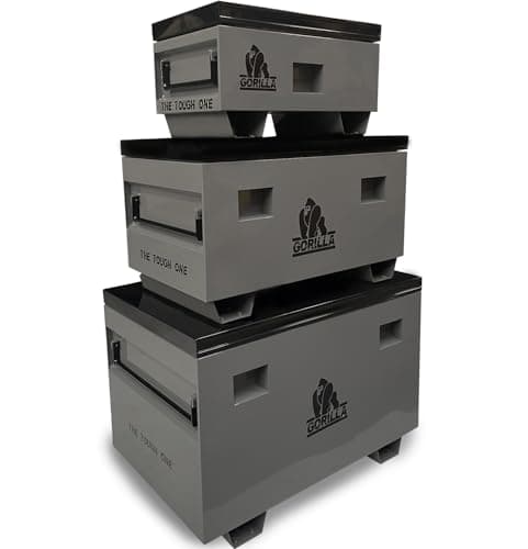 Image of Autojack x3 Heavy Duty Steel Site Boxes 450mm 650mm 850mm Gas Sprung Lid & Rust Resistance For Home, Garage, Workshop & Van Tool Storage