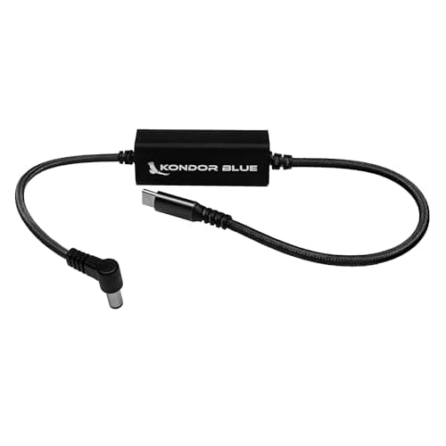Image of KONDOR BLUE | 16 Inch DC to USB-C PD Power Cable, Right Angle 2.1mm and 2.5mm | 14V to 17V DC Input, 5V to 20V Power Delivery, Up to 65W Fast Charge, Reinforced Braided | Black