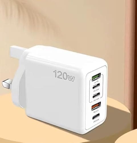 Image of 5-Port Fast Charger Plug – 3× USB-C & 2× USB Multi-Port Wall Adapter | 5V 2.4A PD Charger with UK/US/EU Plugs for Phones, Laptops, Tablets" (White)