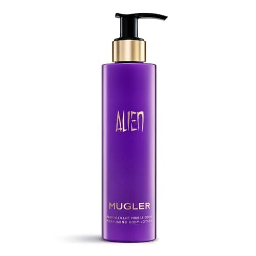 Image of Mugler Alien Beautifying Body Lotion for Women, Sensual Ambery Woody Floral Scent with Jasmine Sambac, Cashmeran Wood and White Amber, Hydrating Illuminating Bodycare for Women