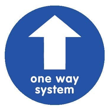 Image of Vinyl One Way System Arrow Floor Sticker Safety Sign, Removable, Anti-Slip, Self-Adhesive - Please Follow One-Way System Social Distancing Sign (220mm x 220mm) (Blue)