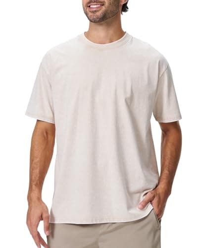 Image of Danfiki Mens Oversized Tshirts Vintage Washed Loose Fit Tees Short Sleeves Streetwear Off-White
