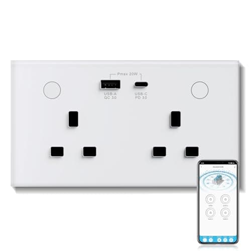 Image of BSEED WiFi Socket 2 Gang with USB and Type C Compatible with Alexa and Google Home, Timer Metered Socket With APP Remote Control Compatible with Smart Life,16A White