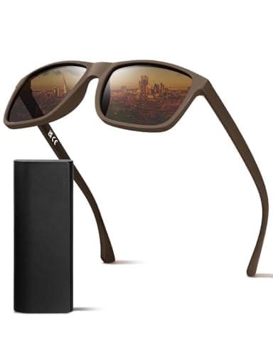 Image of DIUWEU Polarised Sunglasses Mens Womens,Classic Fashion Sun Glasses for Driving Fishing Cycling Running,Anti Glare Ultralight TR90 Square Frame UV400 Protection (Brown)