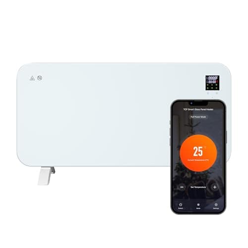 Image of TCP Smart Glass Panel Heater 2000w White with App, WiFi, 2 Heat Modes, Voice Control Works with Alexa, Google Home & Siri Shortcuts, Wall Mounted or Portable, LED Display, Smart Schedules & Timers