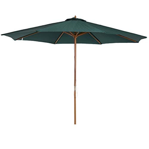 Image of Outsunny 3(m) Garden Parasol, Pulley Operated Patio Umbrella, Wooden Parasol, Table Market Umbrella with Rope Pulley Mechanism and 8 Ribs, Dark Green