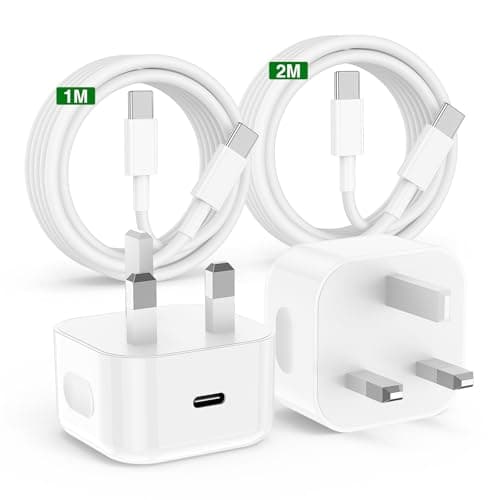 Image of 2Pack iPhone 17 16 15 Pro Max Fast Charger,[Apple MFi Certified] 20W PD USB C Plug UK with 2M+1M USB C to C Charging Cable for iPhone 17 Pro/16 Pro Max/15/16/15 Pro/16 Plus/16e,iPad Pro/Air/Mini