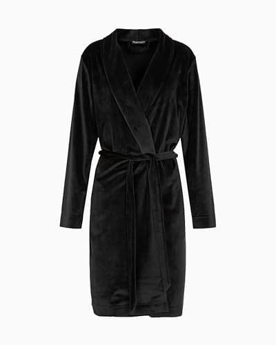 Image of EMPORIO ARMANI WOMAN'S CHENILLE DRESSING GOWN BLACK XL