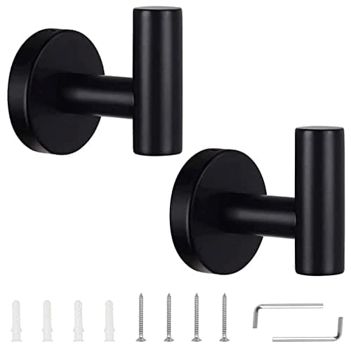 Image of KissDate 2 Pack Bathroom Towel Hook, Matt Black Coat Hook Wall Towel Hooks Coat Hook Bathroom Robe Hook SUS 304 Stainless Steel Heavy Duty Door Hanger Shower Robe Hand Hooks Brushed Nickel Towel Hook