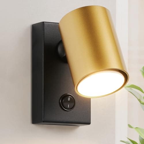 Image of HARPER LIVING Adjustable Wall Spotlight with On/Off Switch, GU10 Rotatable Single Lamp - Matt Black & Gold Wall Light Indoor for UK Bedrooms, Hallways, Home, Offices (6x11cm)