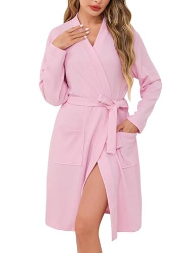 Image of Sopesil Womens Dressing Gowns Waffle Short Robe Lightweight Luxury Bathrobes Soft Loungewear Sleepwear Spa and Hotel for All Year, Light pink, M