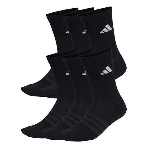 Image of adidas Unisex CUSHIONED CREW SOCKS 6 PAIR PACK, black/black/white, 8.5-10