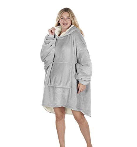 Image of Oversized Hoodie Blanket Women Ultra Plush Fleece with Soft Sherpa Reversible Warm Cosy Comfy Wearable Hooded Giant Sweatshirt Throw for Girls Adults Men Boys Kids Big Pocket (Silver Grey)