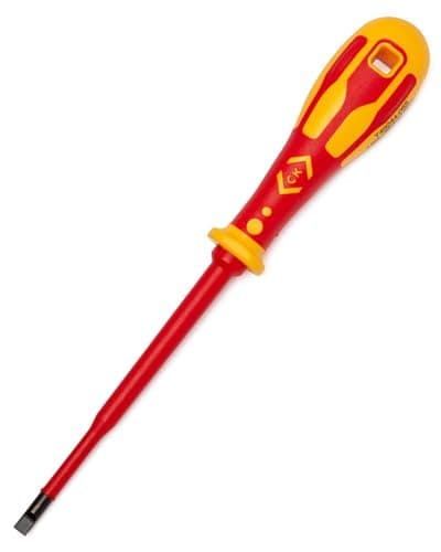 Image of C.K Dextro VDE Slim Slotted Screwdriver 3.5mm x 100mm Thin, Electricians Insulated Flat Head Screwdrivers, Access Recessed Screws, Electrical Terminal Flathead Screw Driver, Hand Tools, T49244-035