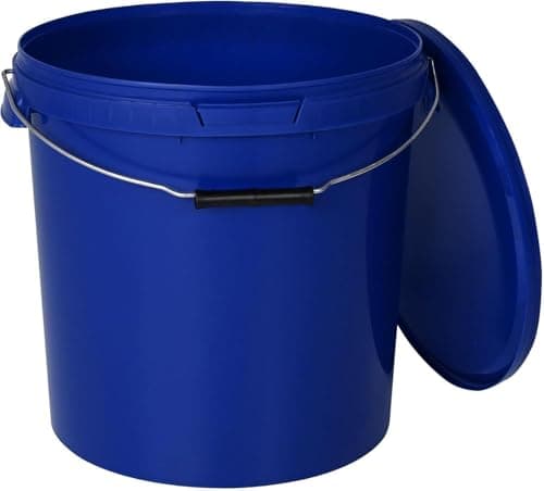 Image of BenBow Bucket with Lid, 30l, Blue, 1 x 30 Litres - Food-safe stable airtight leak-proof odourless - plastic storage container with metal handle - crack-resistant handle - empty - perfect for home