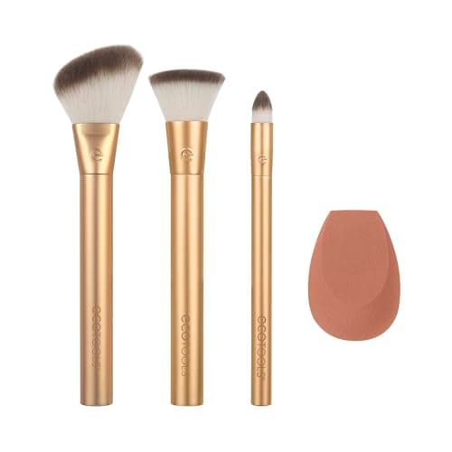 Image of EcoTools Precious Metals Face Blend & Sculpt Set, Makeup Brush Kit, Foundation Brush, Eco-Friendly & Vegan Makeup Brush Kit, Recycled Aluminum, 4 Piece Set