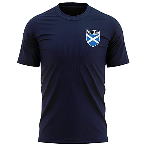 Image of Scotland Football Tops - Mens Scotland Flag Badge T Shirt - Football Country European 2021 Supporters Navy Blue Cross Tee Him - Scottish Tournament Footy Soccer Top, L, Navy