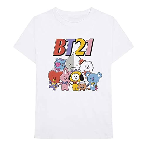 Image of BT21 BTS Kpop Unisex Cotton Crew Neck Short Sleeves Tee Shirt, Colourful Squad White, M