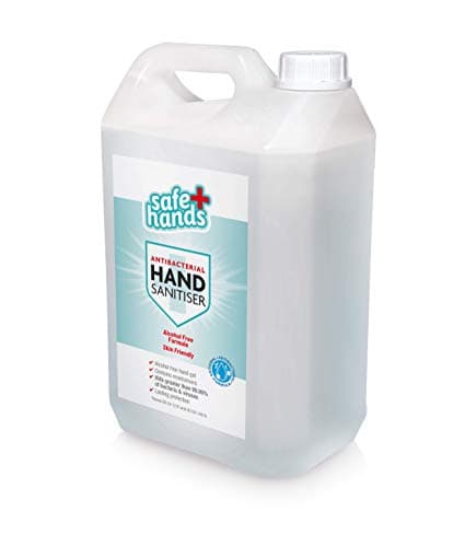 Image of Safe Hands | Hand Sanitiser Gel | Alcohol Free | Antibacterial & Antiviral Non Alcohol Hand Sanitizer | Kills >99.99% of Bacteria & Viruses | Fully Certified | 5 litre
