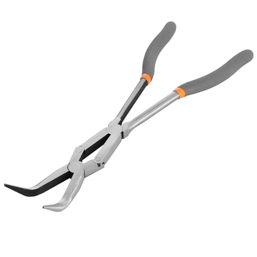 Image of Navaris Long Needle Nose Pliers - 45 Degree Bent Tip - Enhanced Long Reach Wire Cutters - Double Jointed Side Hose Clamp Cutter with Anti-Slip Grip