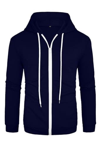 Image of AIYINO Men's Hoodies Full Zipper Pullover Casual Hooded Sweatshirt Contrast Color Top Drawstring Casual Hoody with Kanga Pocket M Navy
