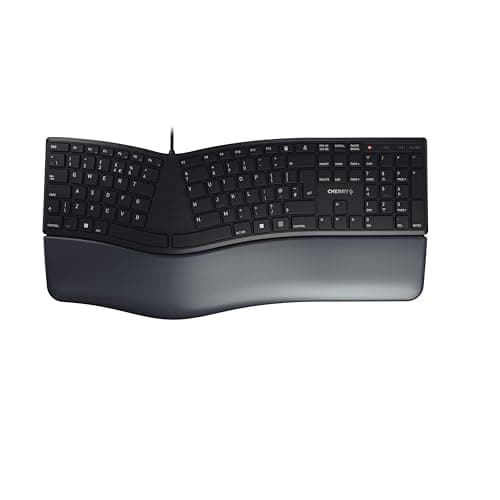Image of CHERRY KC 4500 ERGO, Ergonomic Keyboard, UK Layout (QWERTY), Wired, Padded Palm Rest with Memory Foam, Curved Keypad, Black