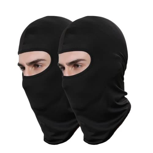 Image of Valtreecho 2Pcs Full Face Cover Black Balaclava Protection Warm Windproof Balaclavas for Men Ski Motorcycle Cycling Neck Hat Outdoor Sports
