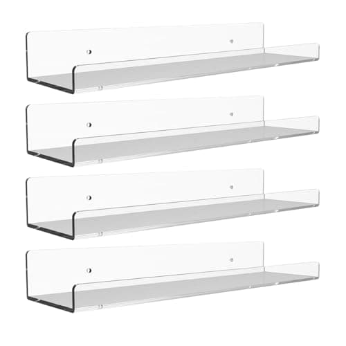 Image of Eidoct 4 Pack Floating Shelves, 15" Transparent Acrylic, Minimalist Style, Wall Mounted, 4 Shelves, Glossy Finish, 5 kg Capacity, Ideal for Bedroom, Living Room, Bathroom, Kitchen