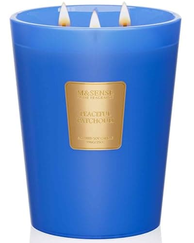 Image of M&SENSE Peaceful Patchouli Scented Candle Home Decor, Extra Large 3 Wick Natural Soy Wax Candles for Home Scented, Christmas Candles Gift for Winter Holiday, 150 Hours Long Lasting Slow Burning, 990 g