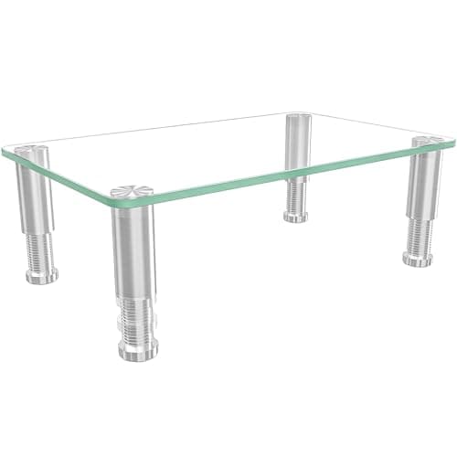 Image of Hemudu Clear Tempered Glass Computer Monitor Riser with Height Adjustable Multi Media Desktop Stand for Flat Screen LCD LED TV, Laptop/Notebook/Xbox One,HD01T-002P
