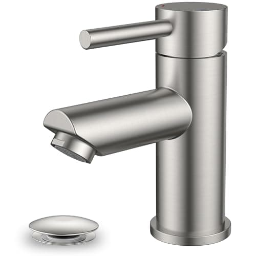 Image of FORIOUS Basin Mixer Tap, Bathroom Sink Tap Single Lever Stainless Steel Single Hole with 70 mm Spout Height, Slotted Pop Up Waste and G1/2 Hoses