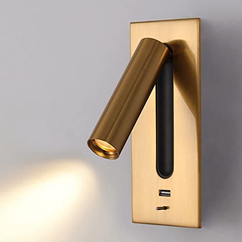 Image of MYUYEE Wall Mounted Led Reading Lights, Recessed Bedside Wall Sconces Led Wall Lamp With Usb Port/Switch, Rotatable Wall Spotlights Night Fixture For Bedroom(Brass)