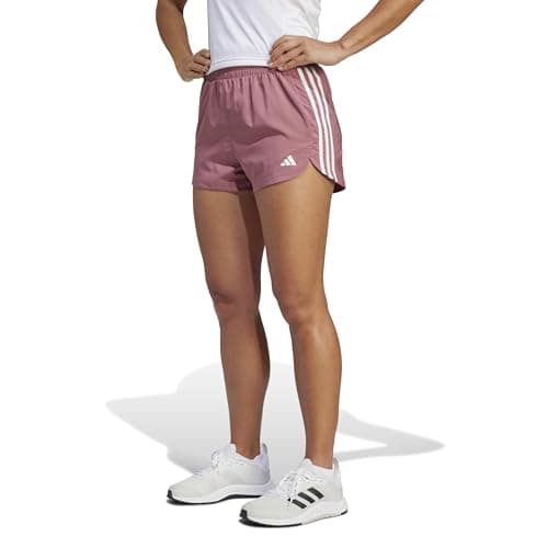 Image of Adidas Womens Pacer Training 3-Stripes Woven High-Rise Shorts, Preloved Crimson/White, L
